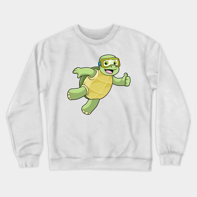 Turtle at Swimming with Swimming goggles Crewneck Sweatshirt by Markus Schnabel